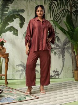 Bani Women - Brown Plus Size Drawstring Sleeve Co-Ord (Set of 2)