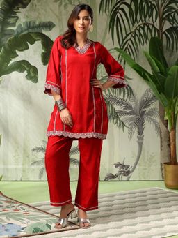 Bani Women - V Neck Embroidered Co-Ord (Set of 2)