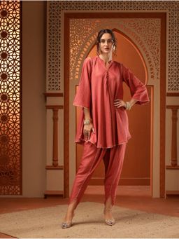 Bani Women - Peach Flared Sleeve Side Laces Co-Ord (Set of 2)