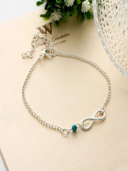 OOMPH - Silver Tone Bohemian Turquoise Blue Beads Delicate Fashion Anklets