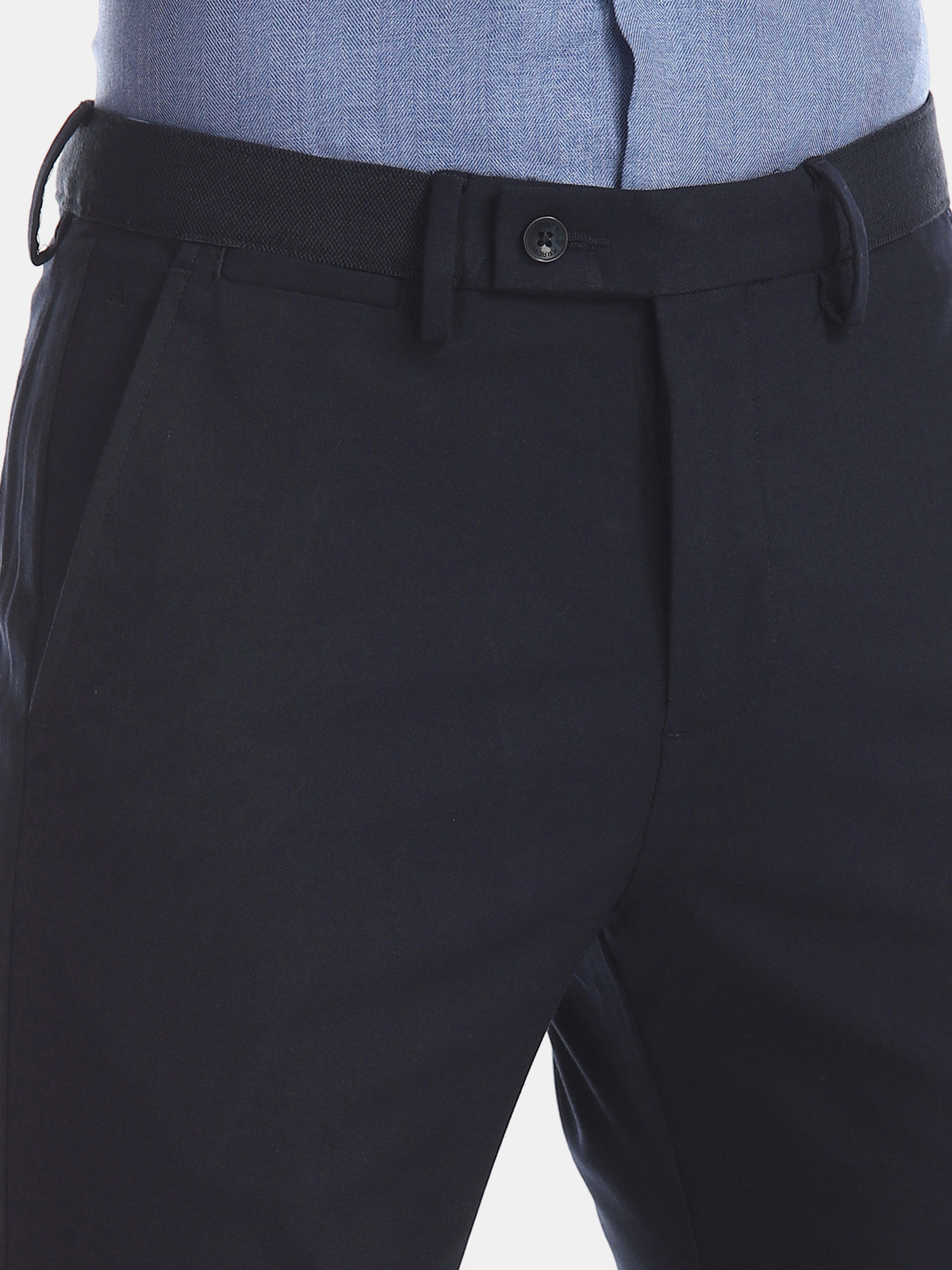 Arrow Blue Tapered Fit Solid Trousers 
