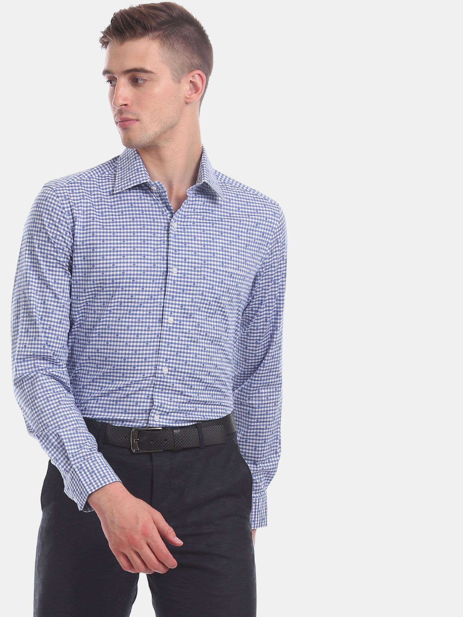 Buy Arrow Men Blue Slim Fit Patterned 