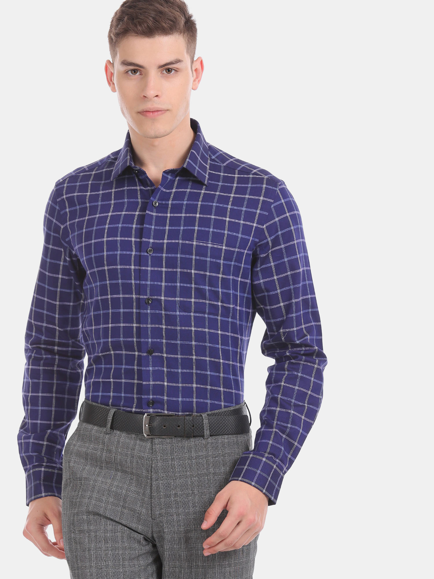 Buy Arrow Blue Checked Formal Shirt 