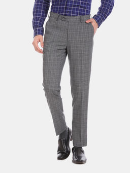 Arrow - Men Grey Slim Fit Patterned Check Formal Trousers