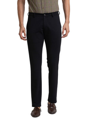 Buy Parx Tapered Fit Solid Black Trouser Online