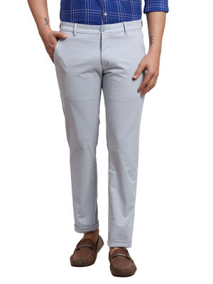 Buy Parx Tapered Fit Solid Medium Blue Trouser Online