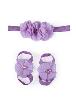Arendelle - Purple Floral Hairband And Babyfeet Accessories (Set of 3)