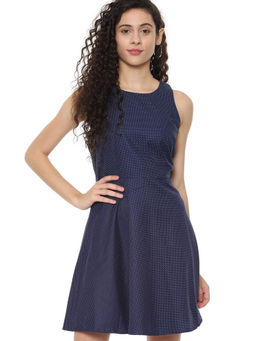 Allen Solly - Navy Blue Polka Dots Sleeveless Dress