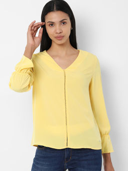 Allen Solly - Yellow Plain V-Neck Top