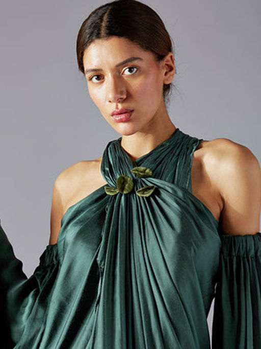 Buy A Humming Way Green Towel Drapr Dress Online