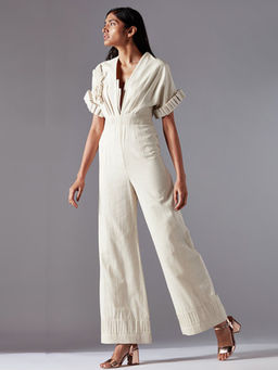 A Humming Way - Ivory Jumpsuit With Details On Sleeves