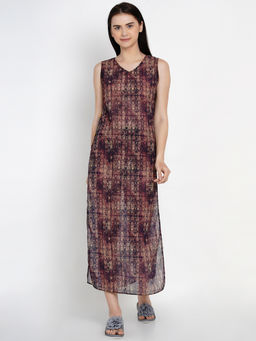 AOBA - Women Brown & Beige Printed Cover-Up Dress