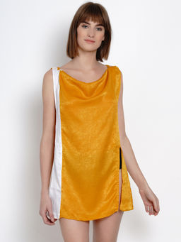AOBA - Women Yellow & White Colorblocked Satin Nightdress