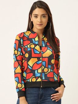 AOBA - Women Orange & Blue Picasso Print Bomber Jacket