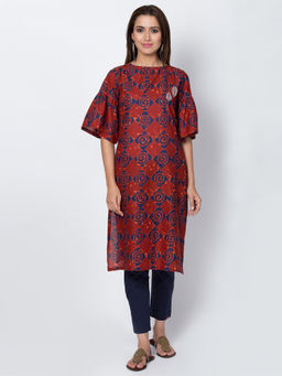 Biba - Rust Straight Printed Kurta