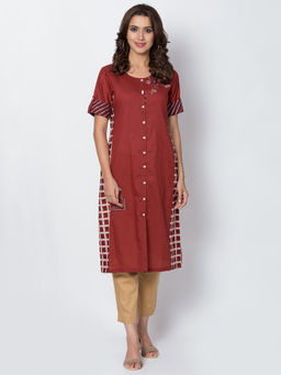Biba - Rust Front Open Solid Kurta