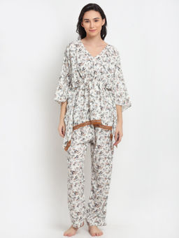 AOBA - Women White & Grey Printed Night suit