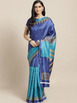 Sareemall - Blue Printed Saree With Unstitched Blouse