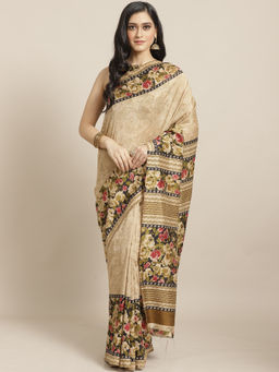 Sareemall - Beige Printed Saree With Unstitched Blouse