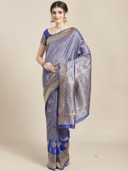 Sareemall - Blue Printed Saree With Unstitched Blouse