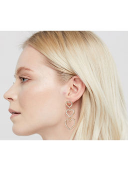 Accessorize London - Gold Triple Heart Pave Drop Earrings