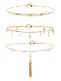 Accessorize London - Multicolor Bead And Tassel Anklets (Pack of 3)