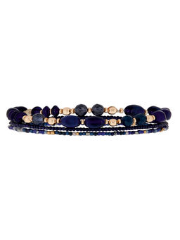 Accessorize London - Women's set of 3 Navy Bead Stretch Bracelet Pack