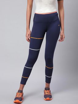 Alcis - Women Navy Blue Striped Secure Fit Cropped Training Tights