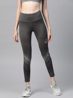 Alcis - Women Charcoal Grey Solid Cropped Tights with Printed Detail