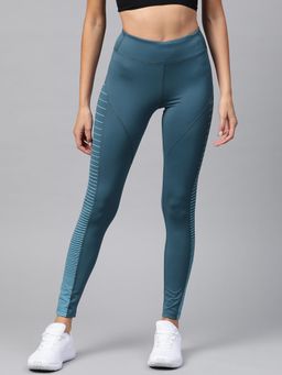 Alcis - Women Teal Blue Solid Tights with Striped Detail