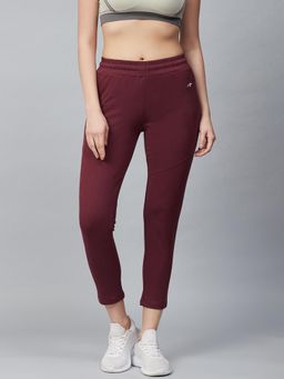 Alcis - Women Burgundy Slim Fit Solid Cropped Track Pants