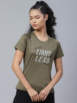 Alcis - Women Olive Green Printed Round Neck T-shirt