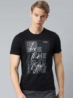 Alcis - Men Black Typography Printed Slim Fit T-Shirt