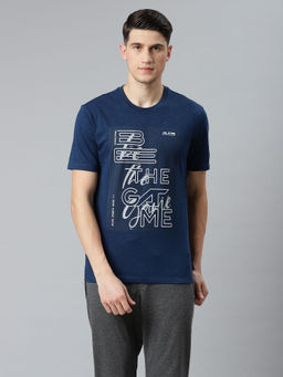Alcis - Men Navy Blue Typography Printed Slim Fit T-Shirt