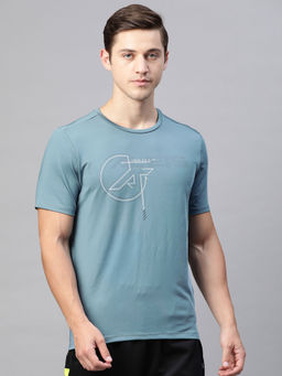 Alcis - Men Blue Graphic Print Slim Fit Round Neck Sports T-Shirt