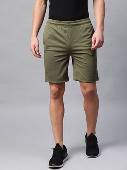 Alcis - Men Olive Green Solid Slim Fit Sports Shorts