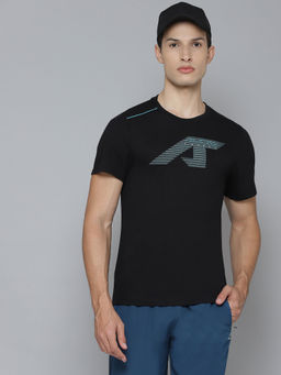 Alcis - Men Black Brand Logo Printed Round Neck Sports T-Shirt