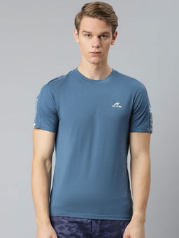 Alcis - Men Blue Brand Logo Solid Slim Fit T-Shirt