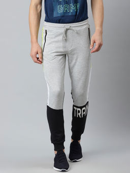 Alcis - Men Grey Melange Printed Slim Fit Joggers
