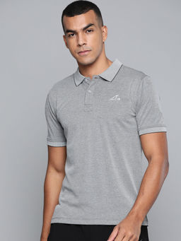 Alcis - Men Grey Solid Polo Collar Polo T-Shirt