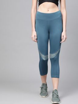 Alcis - Women Teal Blue Solid Three-Fourth Training Tights