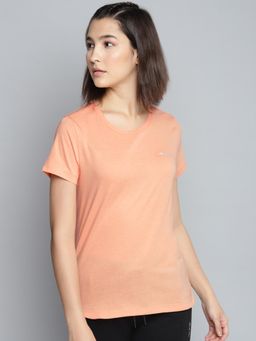 Alcis - Women Peach-Coloured Slim Fit Solid Round Neck T-shirt