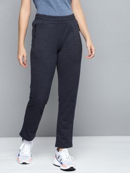 Alcis - Women Navy Blue Solid Slim Fit Track Pants with Melange Effect