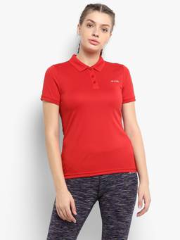 Alcis - Women Red Solid Polo Collar T-shirt