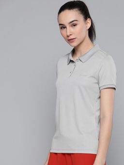 Alcis - Women Grey Solid Polo Collar T-shirt