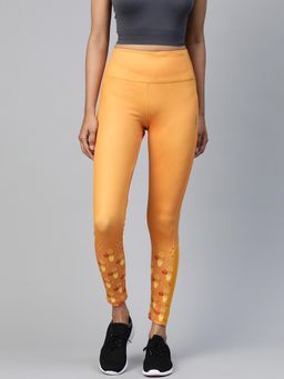 Alcis - Women Mustard Yellow Printed Detail High-Rise Tights