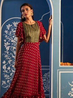 Ahalyaa - Maroon Printed Kurta Dress