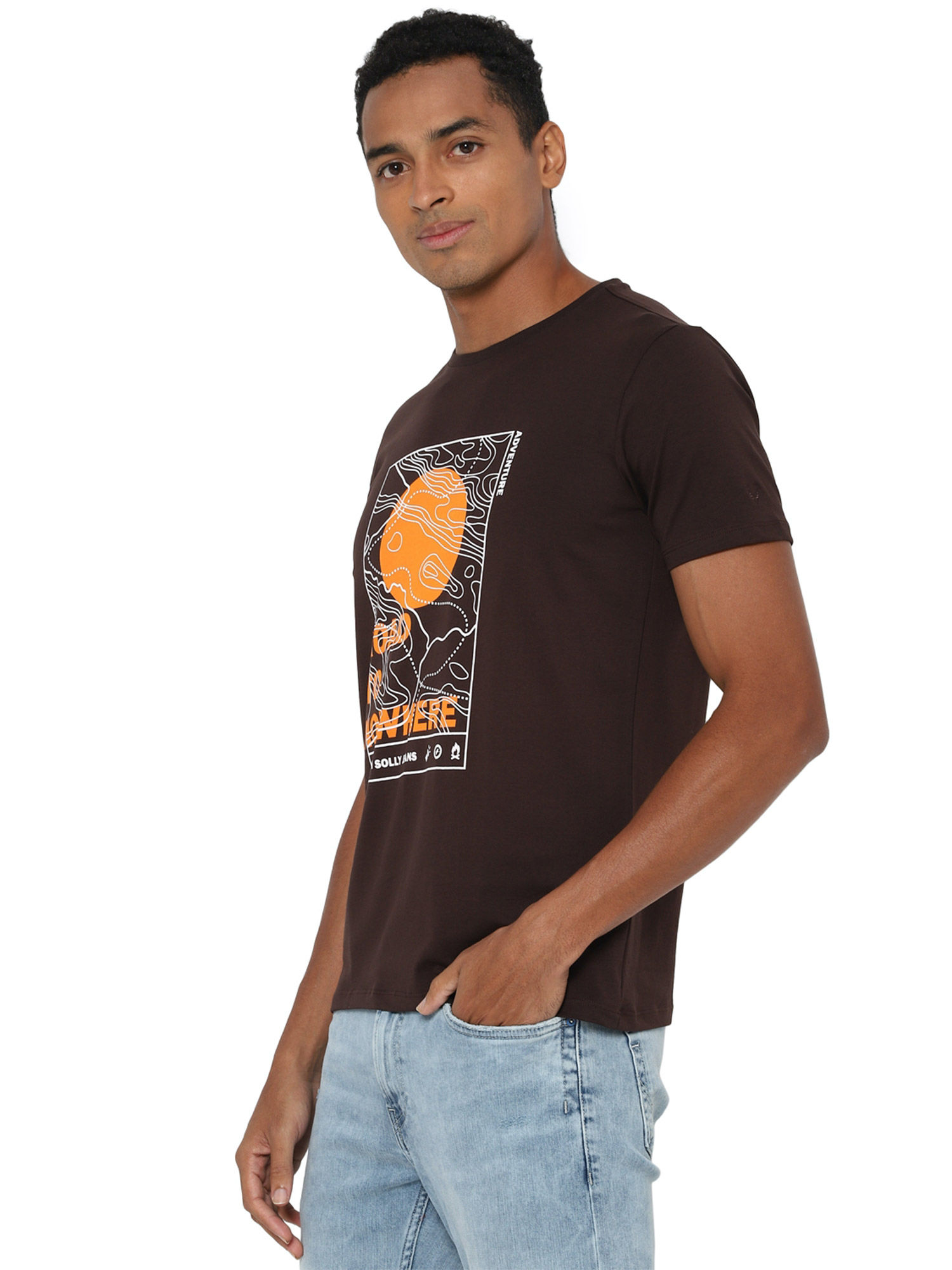 Solly Jeans Co Printed Brown T Shirt 