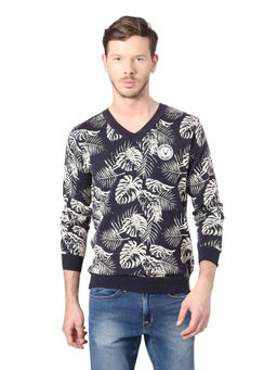 Allen Solly - Navy Blue Printed Sweater
