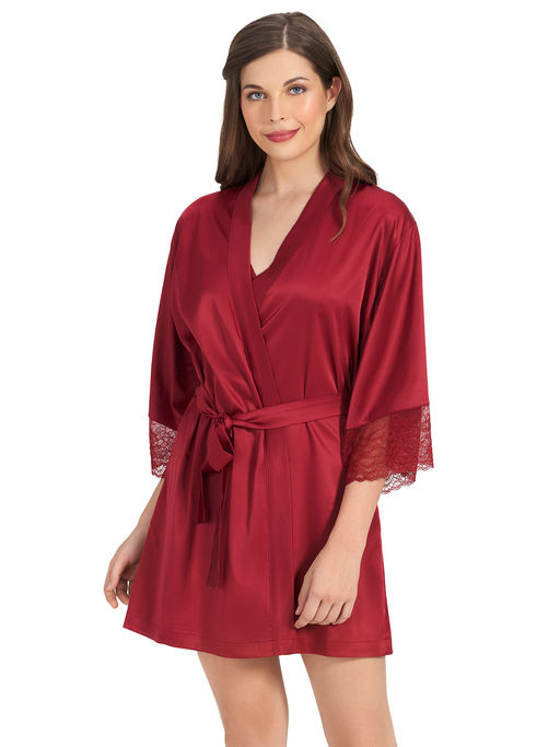 Buy Amante Beautiful Dreamer Satin Lace Robe Maroon Online